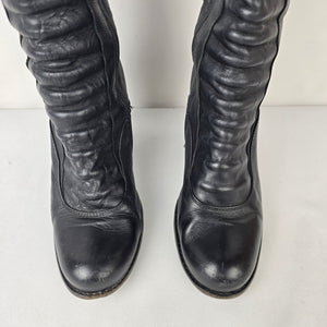 Dkode Black Leather Knee High Boots Block Heel Riding Tall Boots Size 8