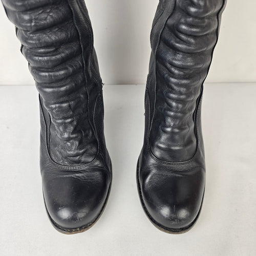 Dkode Black Leather Knee High Boots Block Heel Riding Tall Boots Size 8