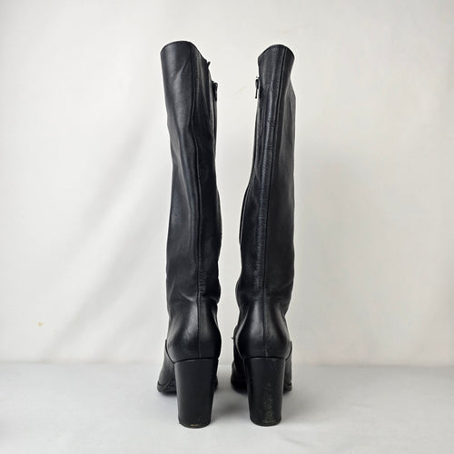 Dkode Black Leather Knee High Boots Block Heel Riding Tall Boots Size 8