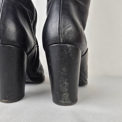 Dkode Black Leather Knee High Boots Block Heel Riding Tall Boots Size 8