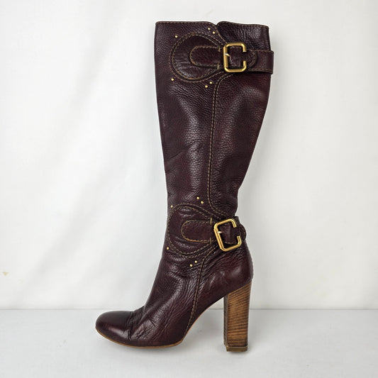 Chloé Brown Leather Knee High Boots Buckle Riding Boots Size 8.5