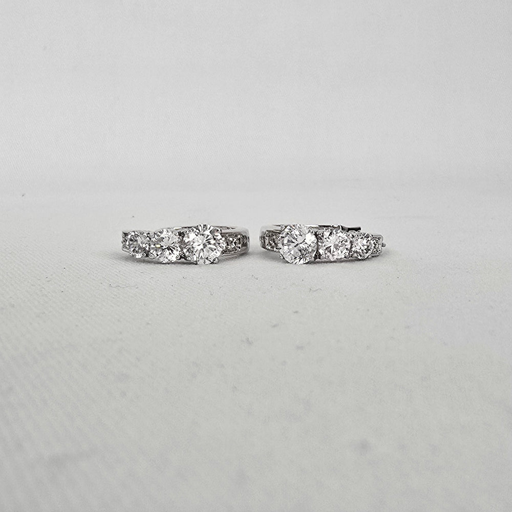 Silver Tone Cubic Zirconia Hoop Earrings Round Cut CZ Sparkly Hoops