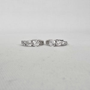 Silver Tone Cubic Zirconia Hoop Earrings Round Cut CZ Sparkly Hoops
