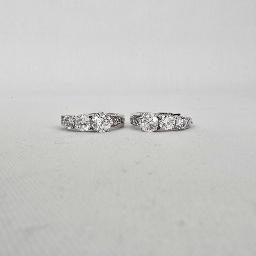 Silver Tone Cubic Zirconia Hoop Earrings Round Cut CZ Sparkly Hoops