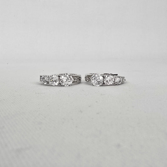 Silver Tone Cubic Zirconia Hoop Earrings Round Cut CZ Sparkly Hoops