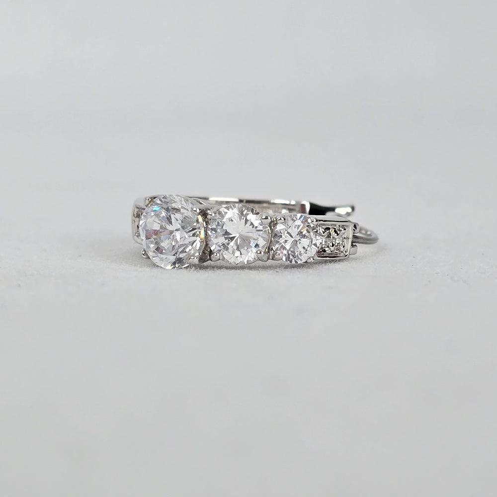 Silver Tone Cubic Zirconia Hoop Earrings Round Cut CZ Sparkly Hoops