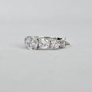 Silver Tone Cubic Zirconia Hoop Earrings Round Cut CZ Sparkly Hoops