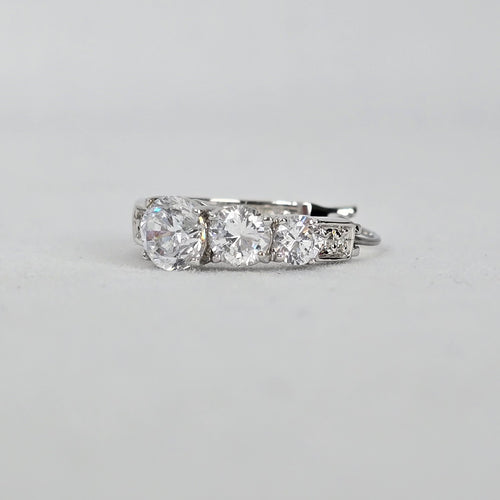 Silver Tone Cubic Zirconia Hoop Earrings Round Cut CZ Sparkly Hoops