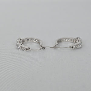 Silver Tone Cubic Zirconia Hoop Earrings Round Cut CZ Sparkly Hoops