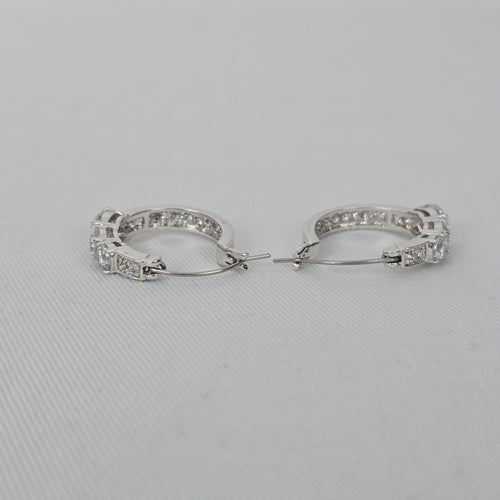 Silver Tone Cubic Zirconia Hoop Earrings Round Cut CZ Sparkly Hoops