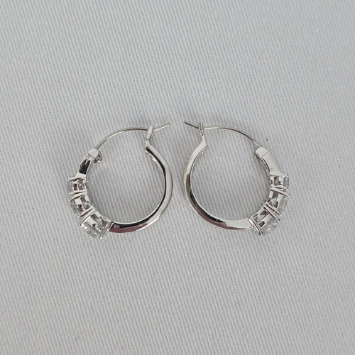 Silver Tone Cubic Zirconia Hoop Earrings Round Cut CZ Sparkly Hoops