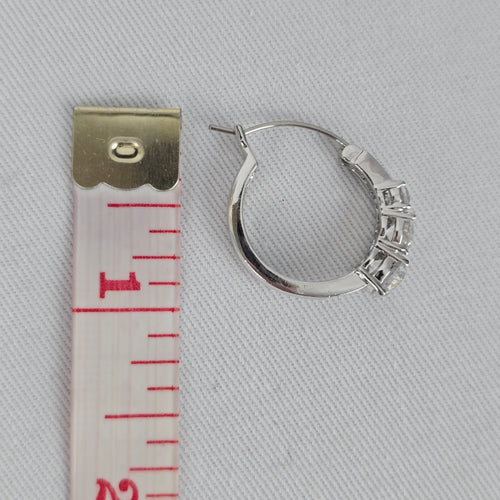 Silver Tone Cubic Zirconia Hoop Earrings Round Cut CZ Sparkly Hoops