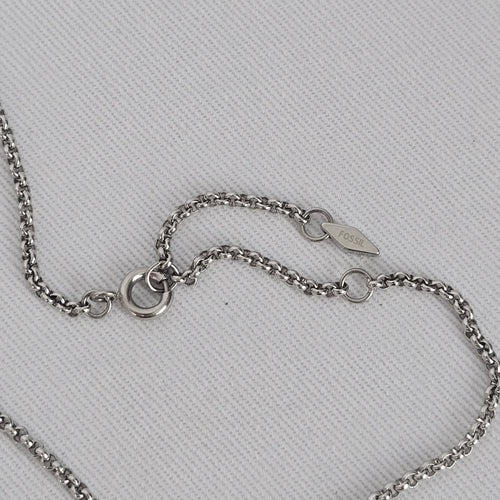 Vintage Blue Glass Stone Pendant Necklace Silver Tone Floral Setting Fossil Chain