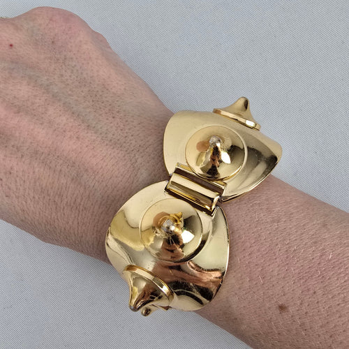 Vintage Gold Tone Statement Bracelet Signed Paris Chunky Hinged Cuff Bold