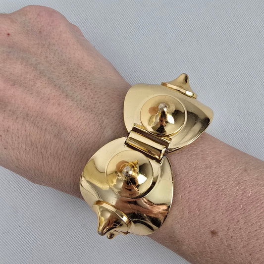 Vintage Gold Tone Statement Bracelet Signed Paris Chunky Hinged Cuff Bold