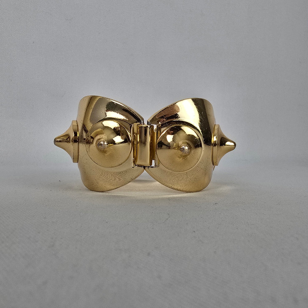 Vintage Gold Tone Statement Bracelet Signed Paris Chunky Hinged Cuff Bold