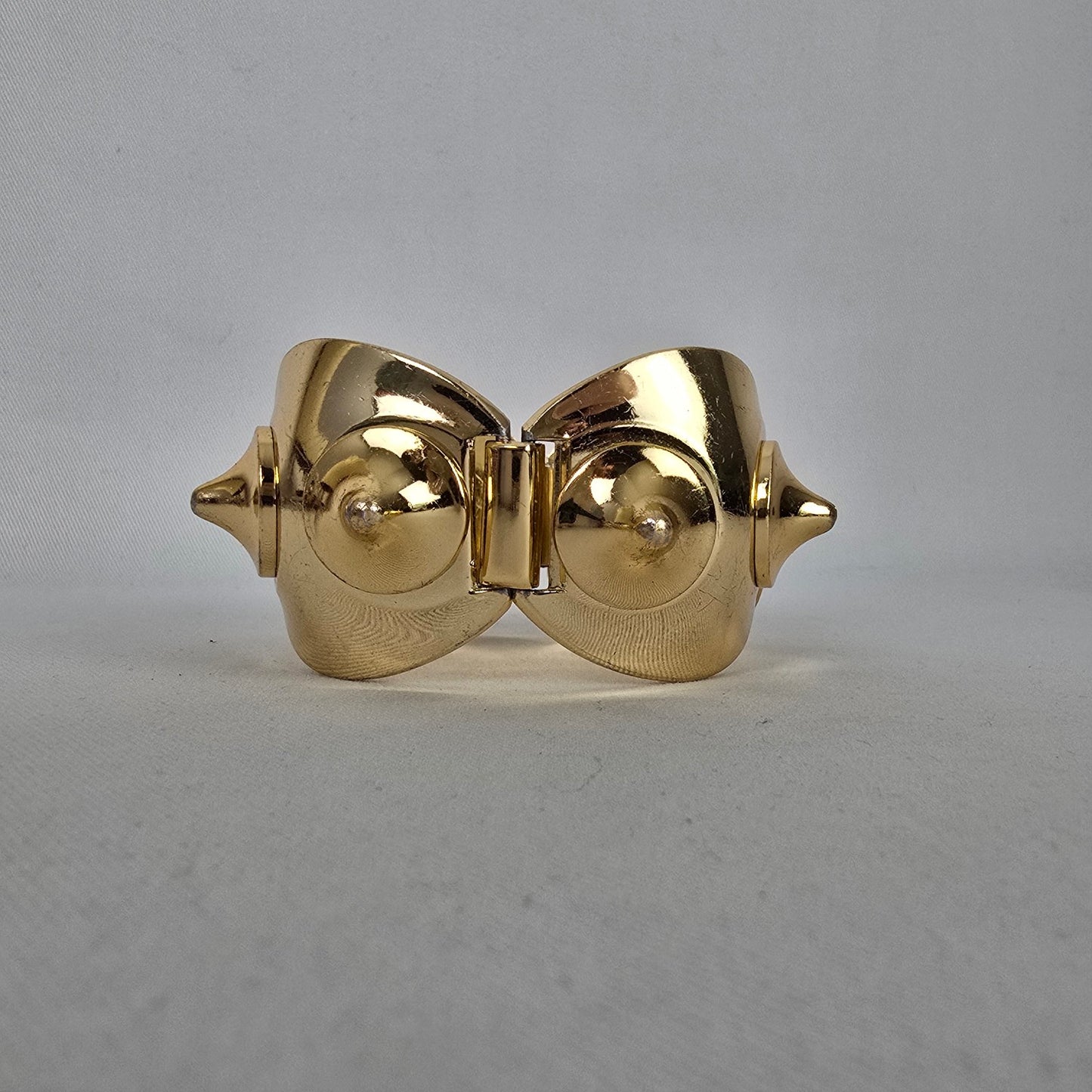 Vintage Gold Tone Statement Bracelet Signed Paris Chunky Hinged Cuff Bold