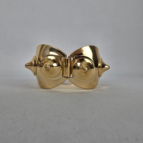 Vintage Gold Tone Statement Bracelet Signed Paris Chunky Hinged Cuff Bold