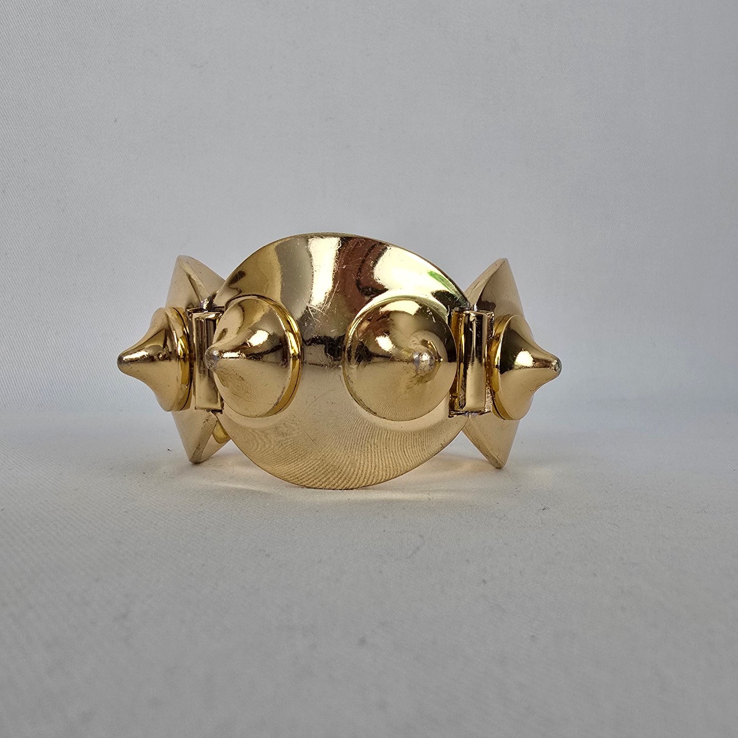 Vintage Gold Tone Statement Bracelet Signed Paris Chunky Hinged Cuff Bold