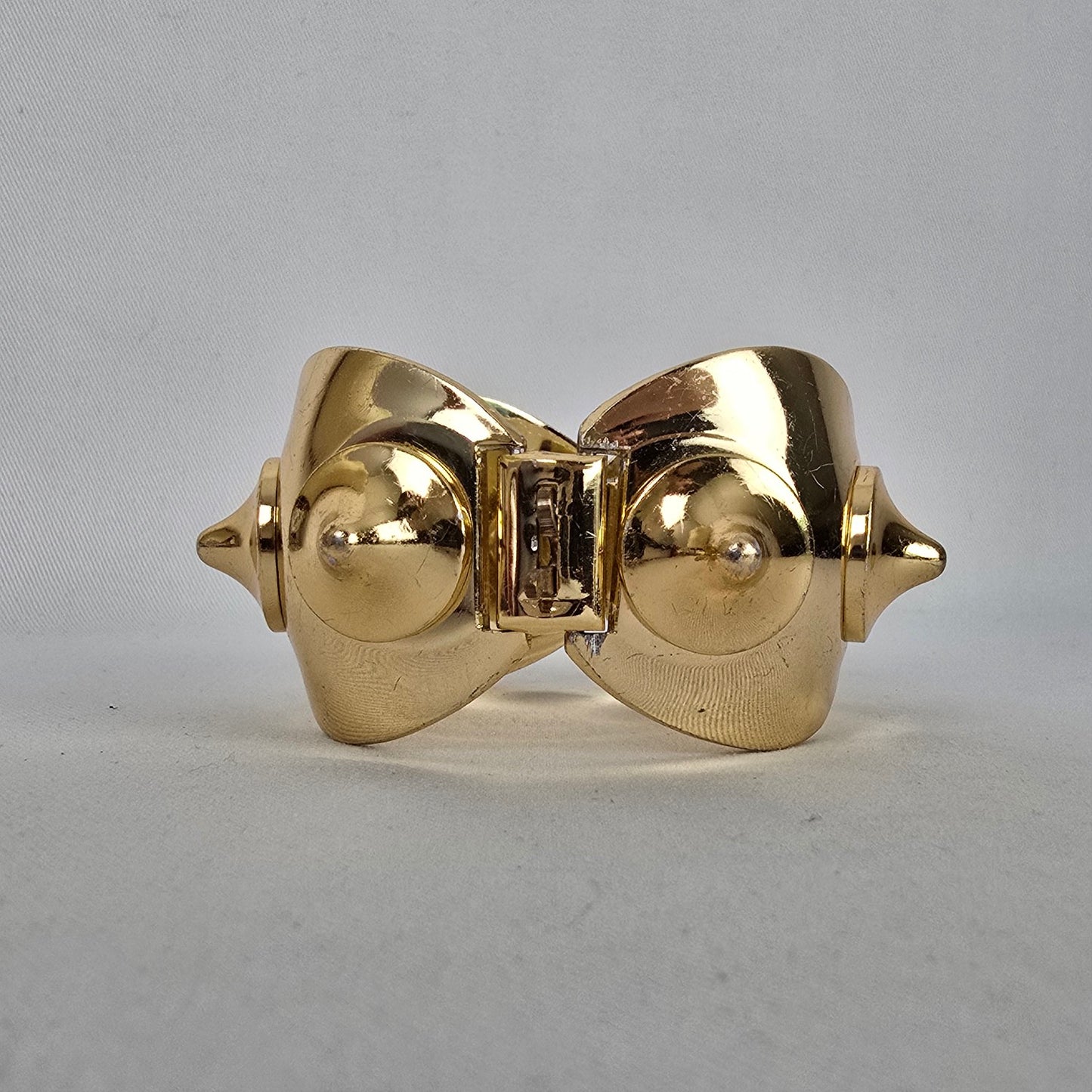 Vintage Gold Tone Statement Bracelet Signed Paris Chunky Hinged Cuff Bold