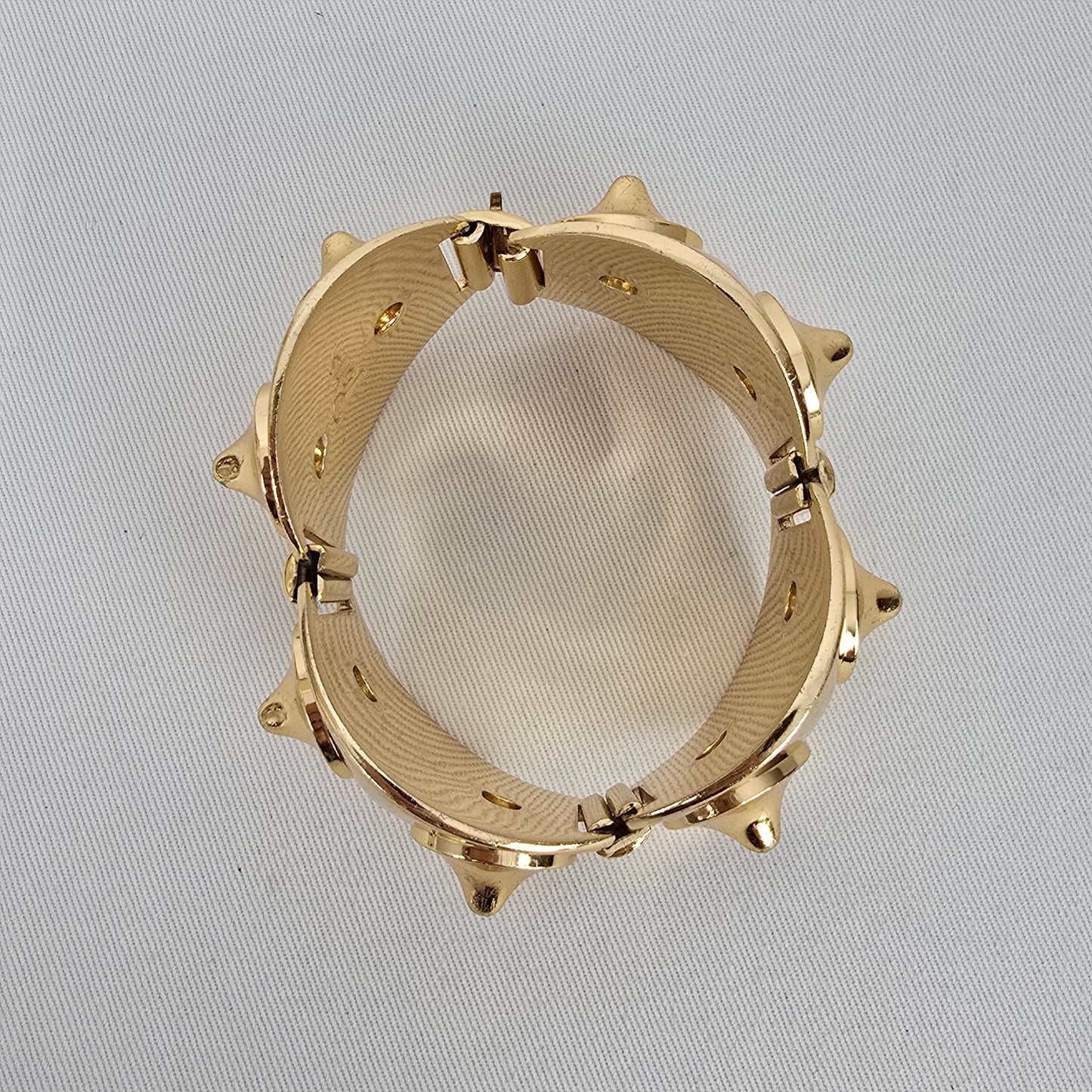 Vintage Gold Tone Statement Bracelet Signed Paris Chunky Hinged Cuff Bold