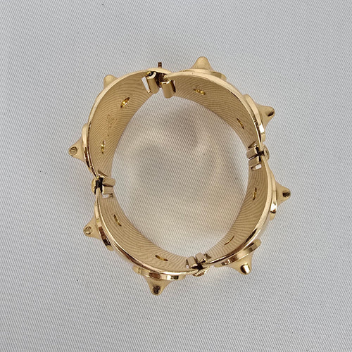 Vintage Gold Tone Statement Bracelet Signed Paris Chunky Hinged Cuff Bold