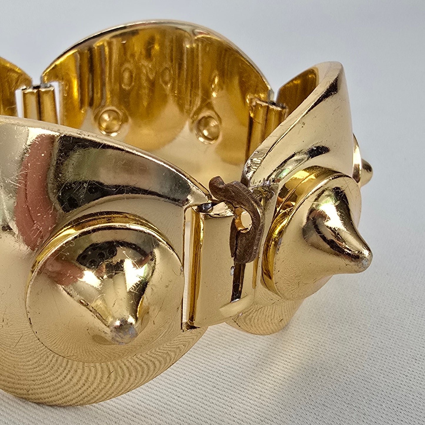 Vintage Gold Tone Statement Bracelet Signed Paris Chunky Hinged Cuff Bold