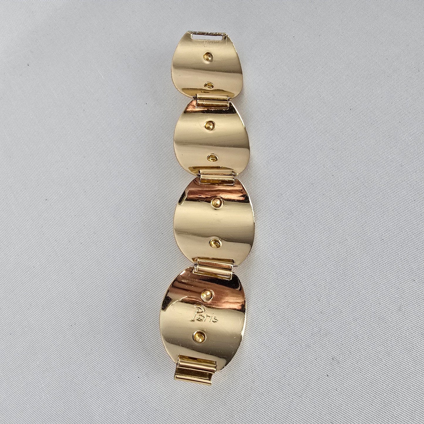 Vintage Gold Tone Statement Bracelet Signed Paris Chunky Hinged Cuff Bold