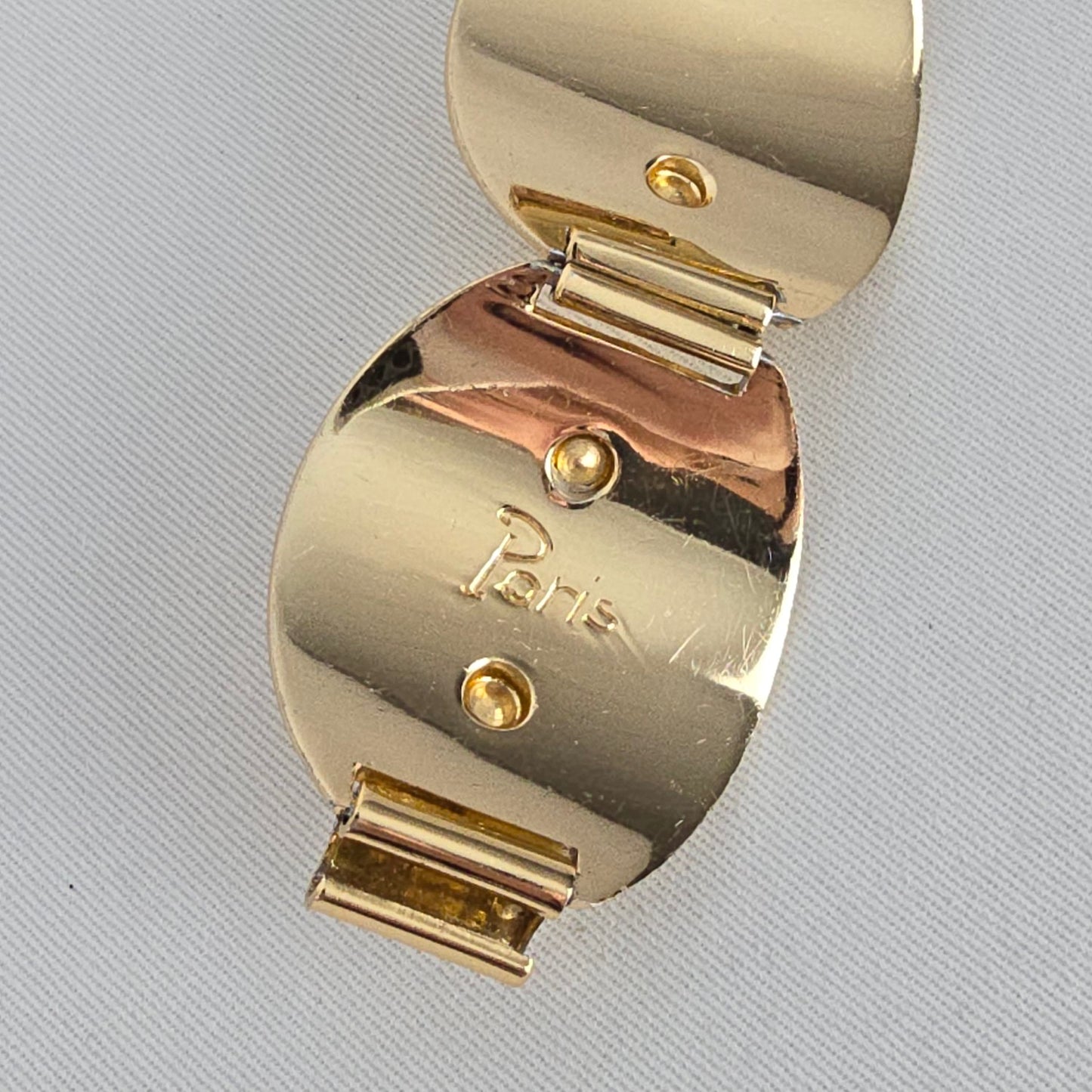 Vintage Gold Tone Statement Bracelet Signed Paris Chunky Hinged Cuff Bold