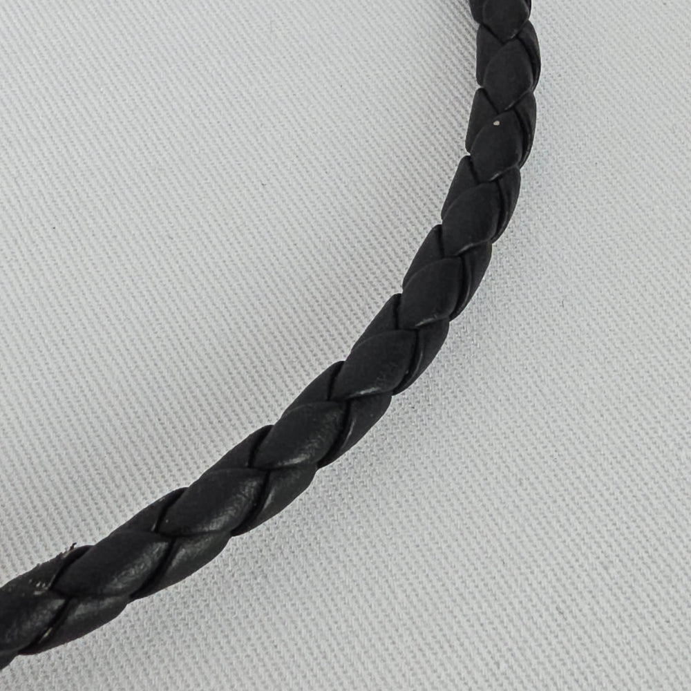 Braided Leather Necklace Silver Tone Tribal Pendant Chunky Statement Cord