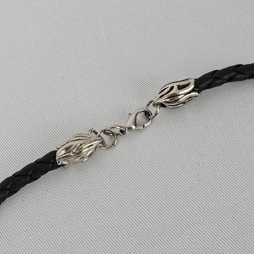 Braided Leather Necklace Silver Tone Tribal Pendant Chunky Statement Cord