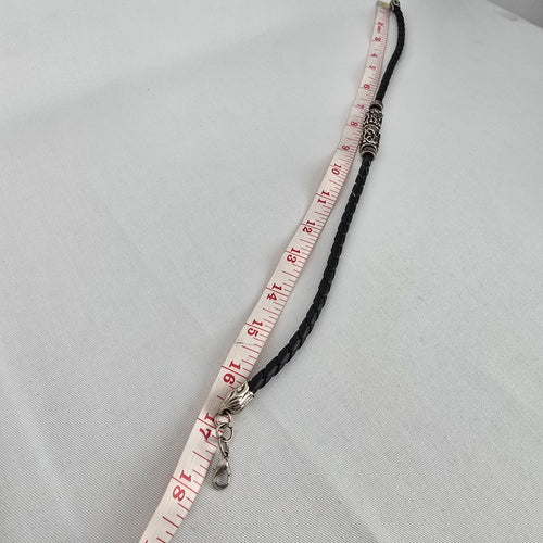 Braided Leather Necklace Silver Tone Tribal Pendant Chunky Statement Cord