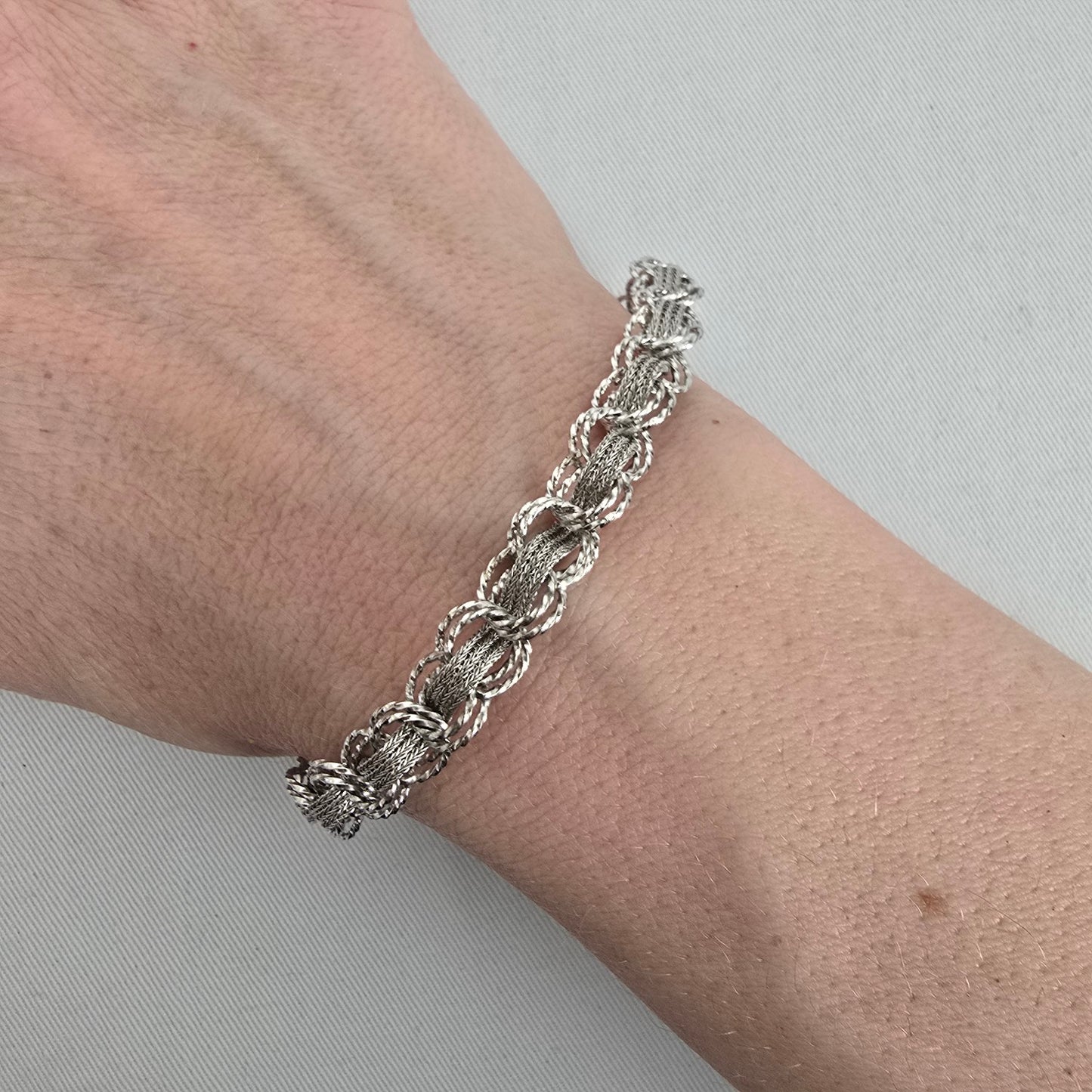 Vintage Sterling Silver Charm Bracelet Woven Multi Strand Rope Link 925