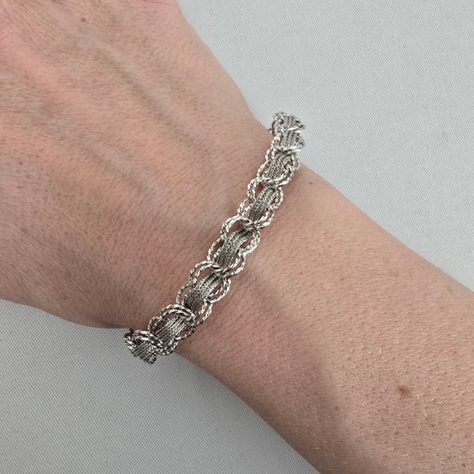 Vintage Sterling Silver Charm Bracelet Woven Multi Strand Rope Link 925