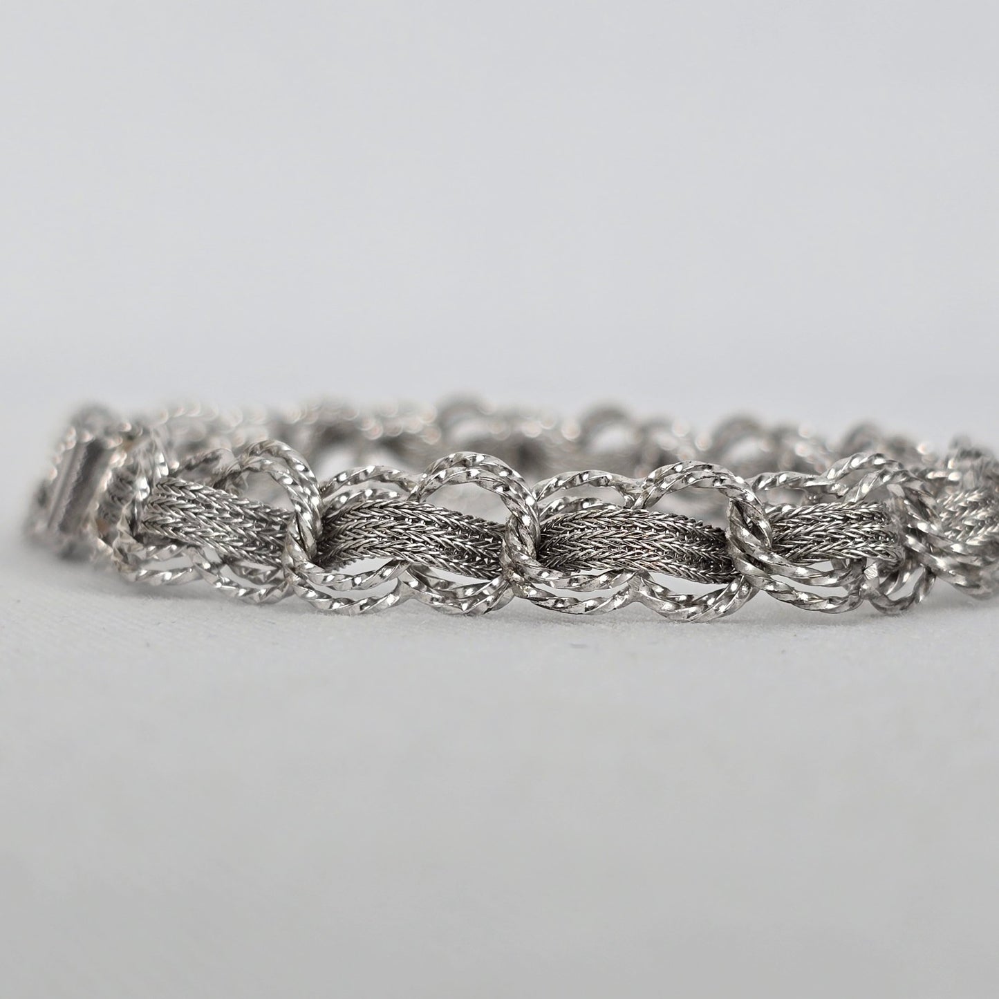 Vintage Sterling Silver Charm Bracelet Woven Multi Strand Rope Link 925