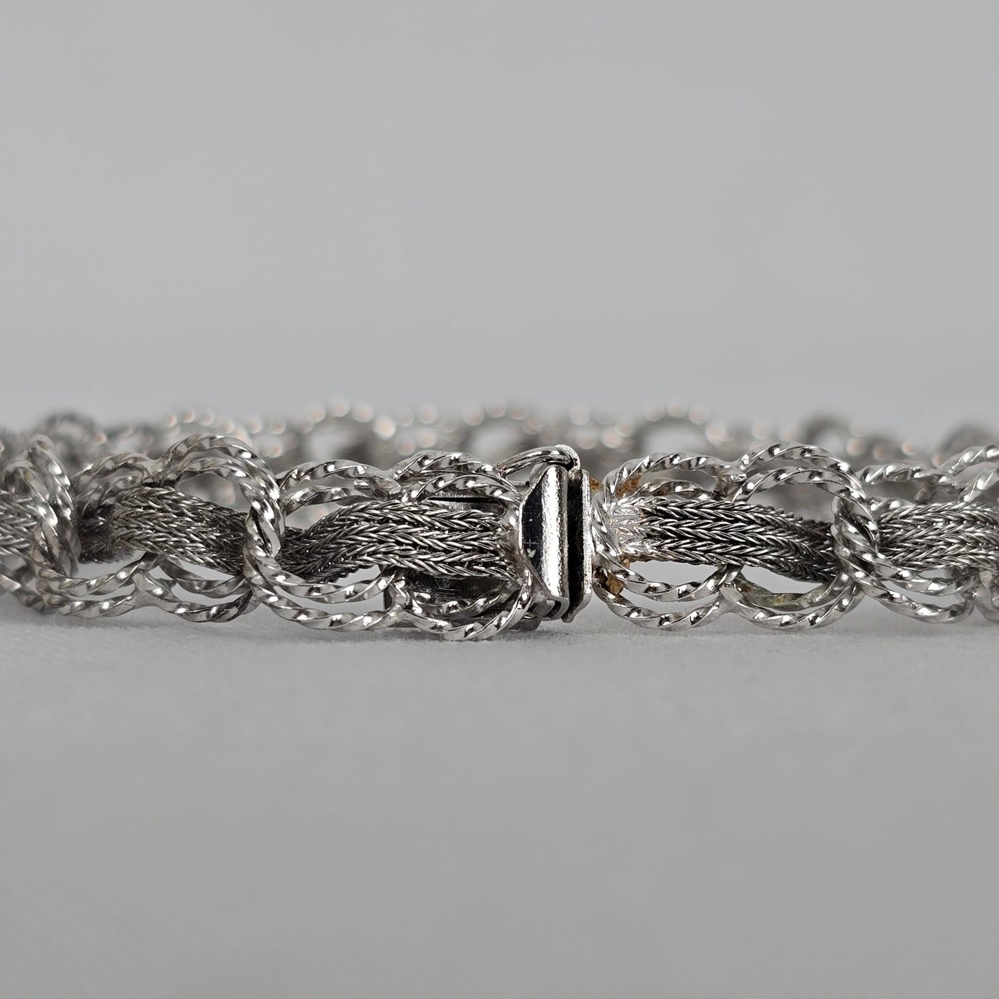 Vintage Sterling Silver Charm Bracelet Woven Multi Strand Rope Link 925