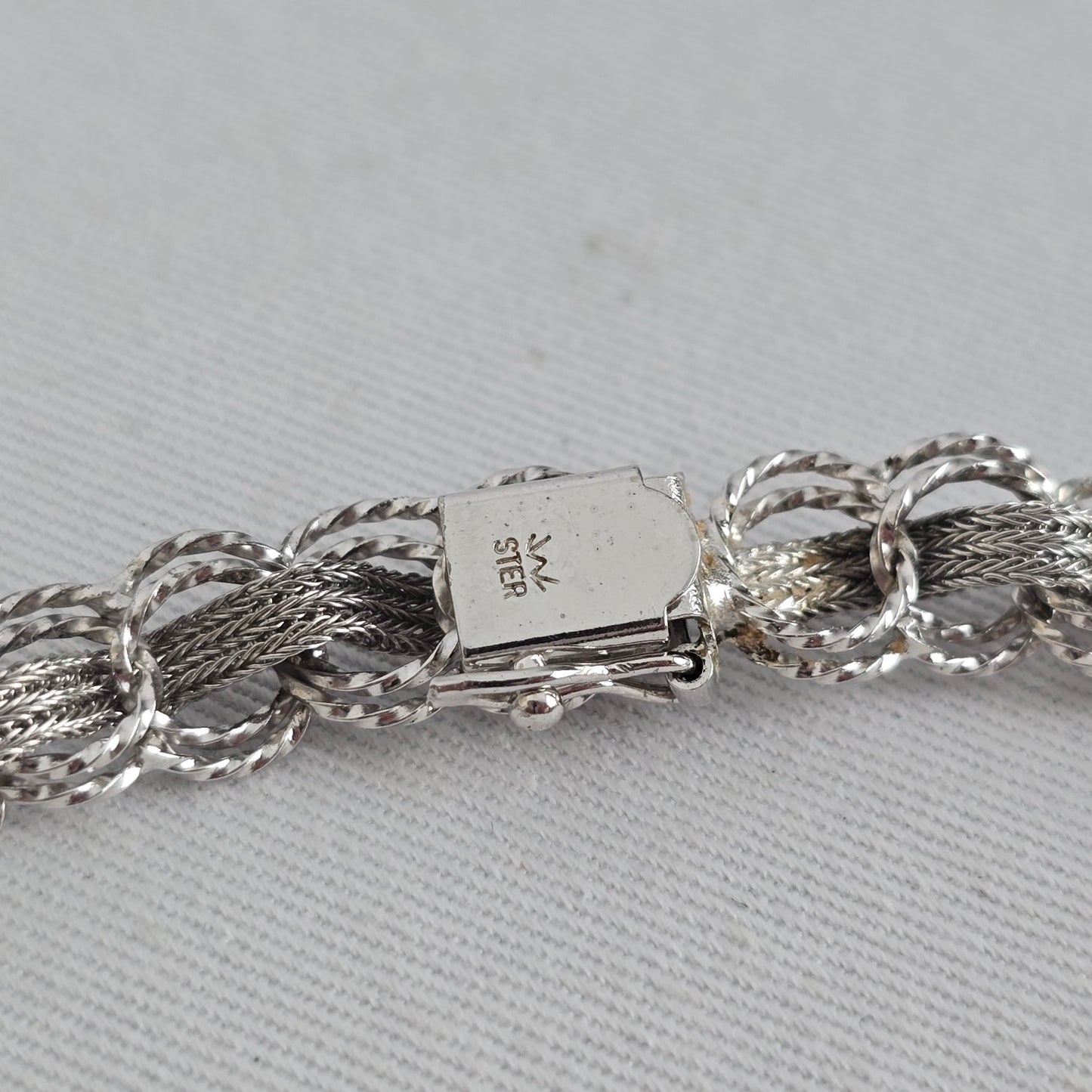 Vintage Sterling Silver Charm Bracelet Woven Multi Strand Rope Link 925