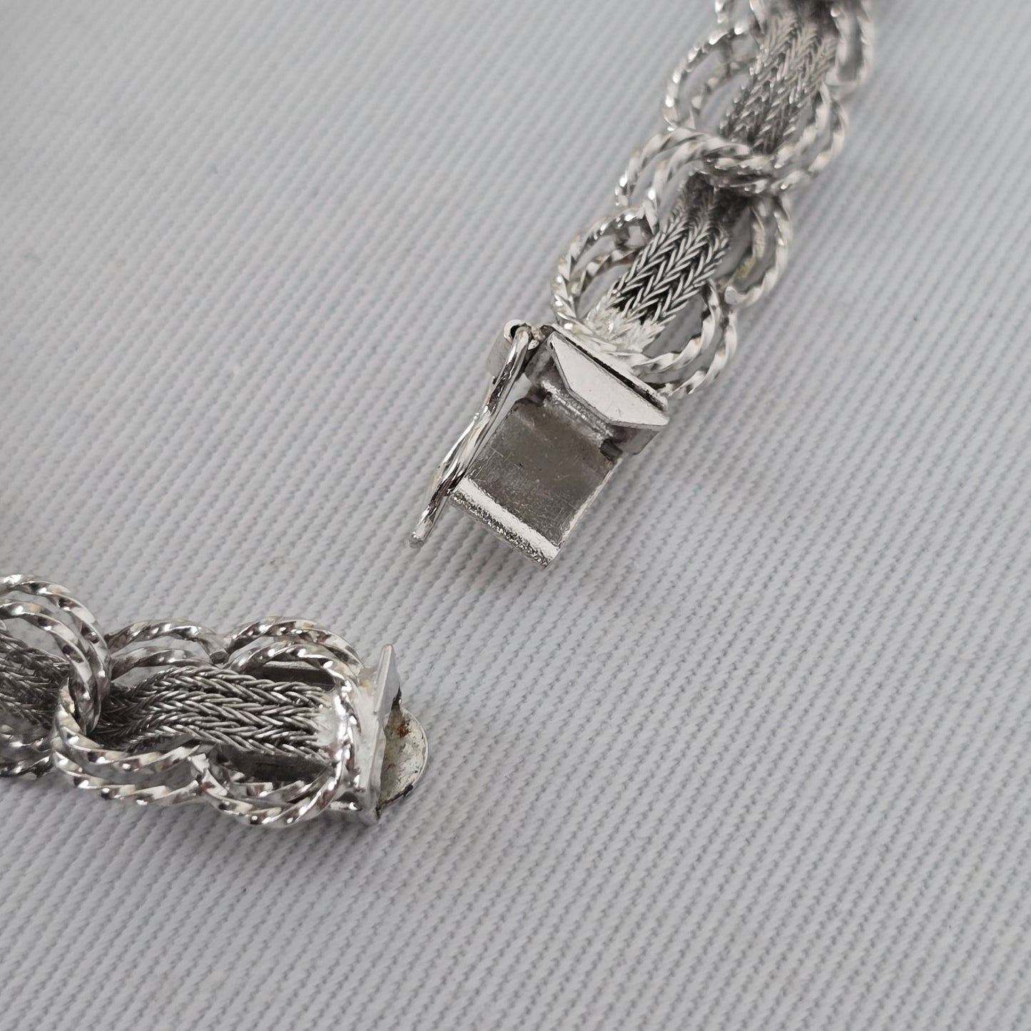 Vintage Sterling Silver Charm Bracelet Woven Multi Strand Rope Link 925