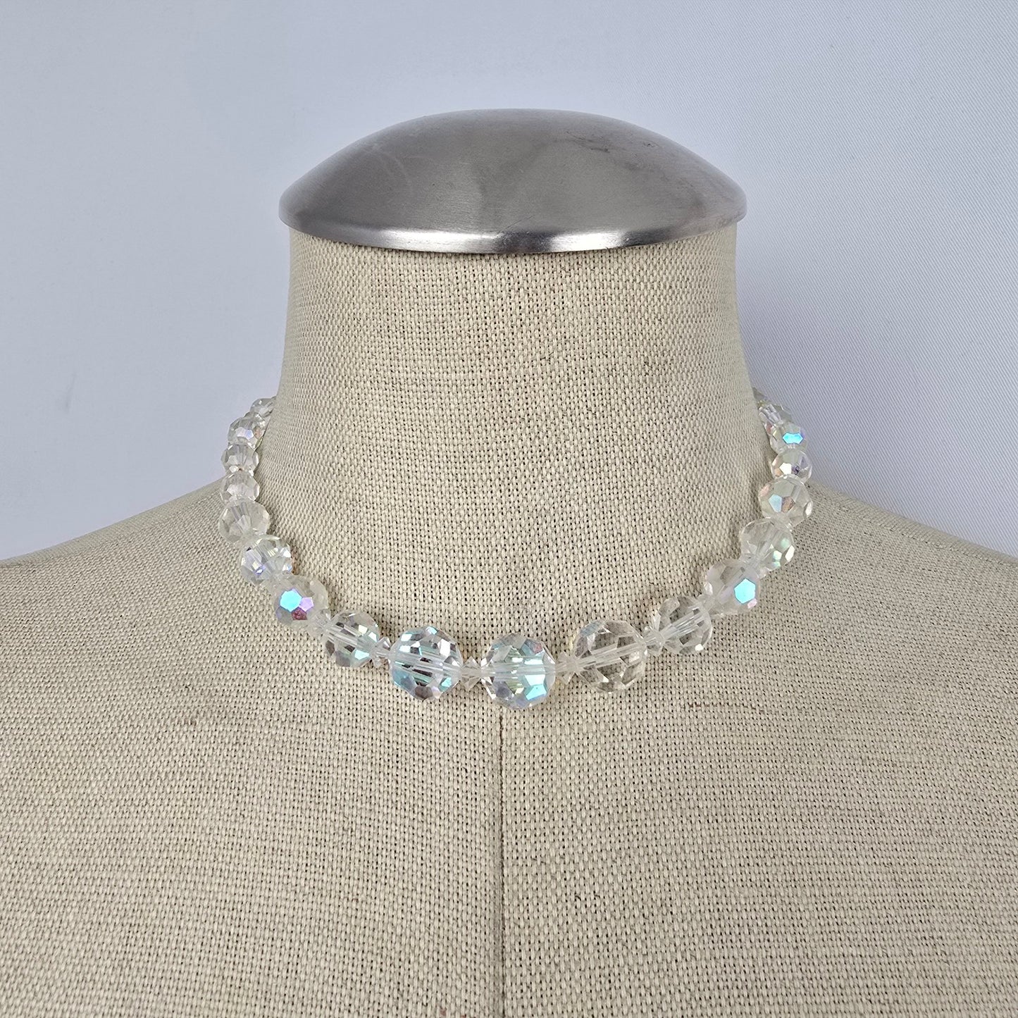 Vintage Continental Faceted AB Crystal Beaded Necklace Graduated Bridal Statement