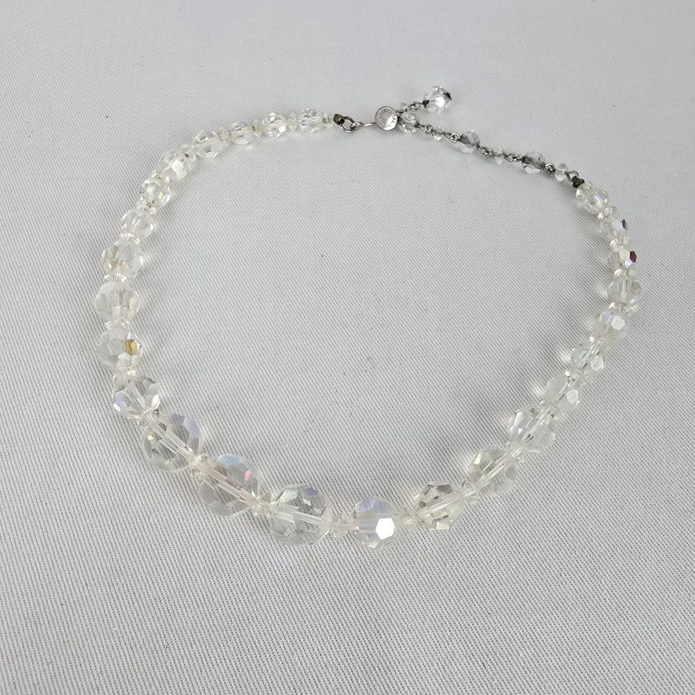 Vintage Continental Faceted AB Crystal Beaded Necklace Graduated Bridal Statement