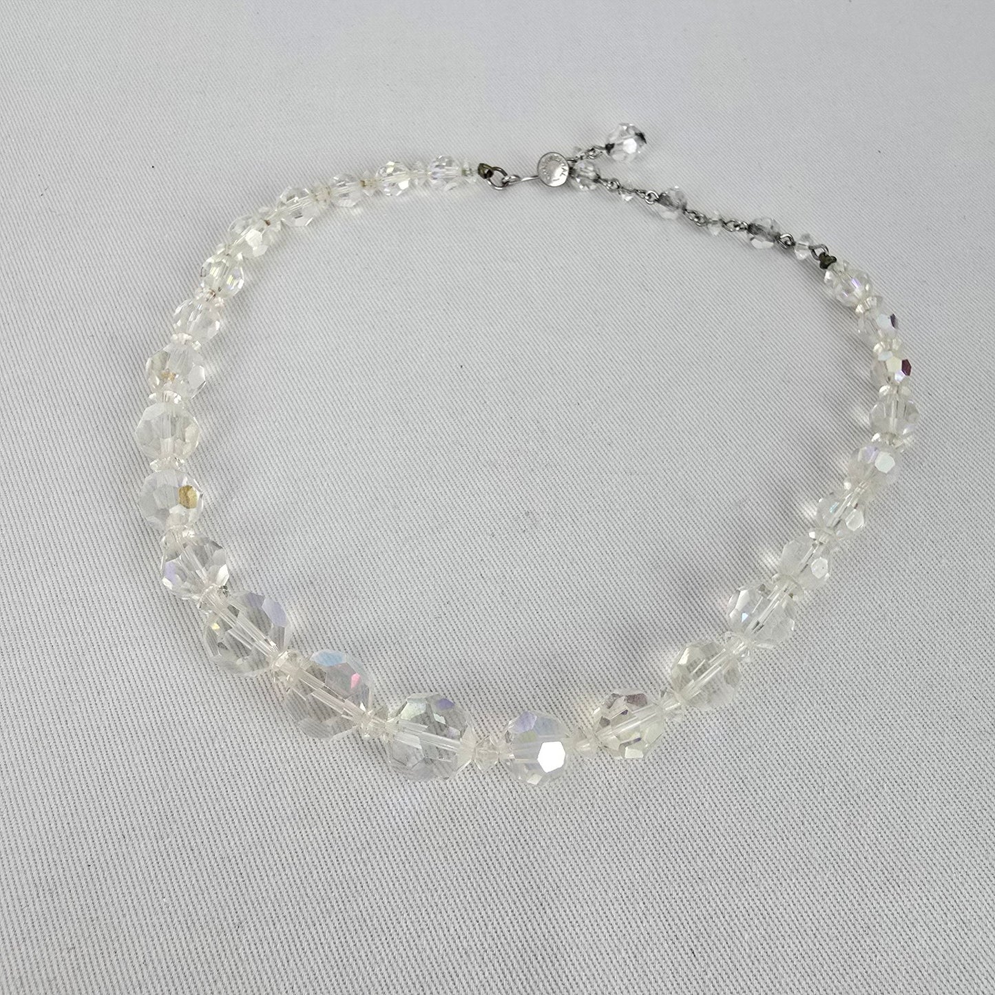 Vintage Continental Faceted AB Crystal Beaded Necklace Graduated Bridal Statement