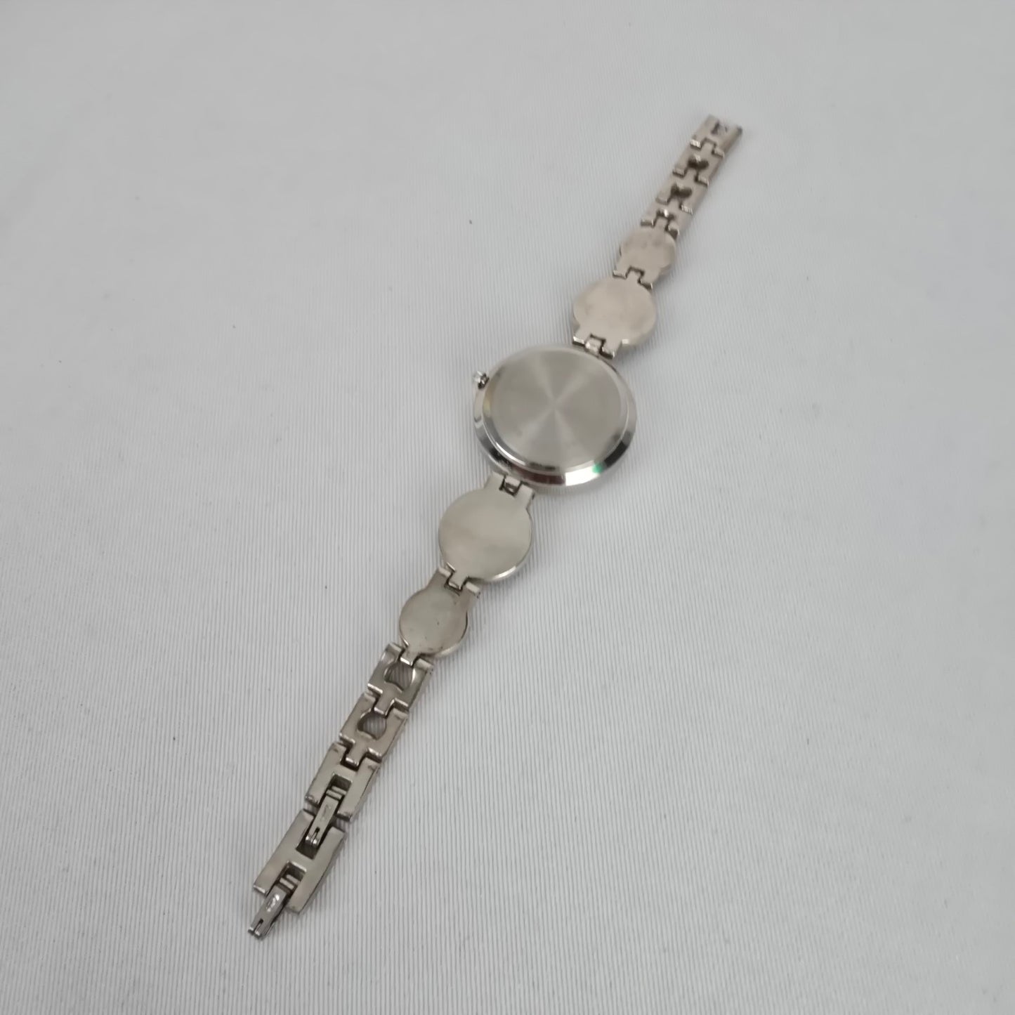 Nygard Quartz Bracelet Watch Silver Tone Black Cabochon Links Crystal Dial