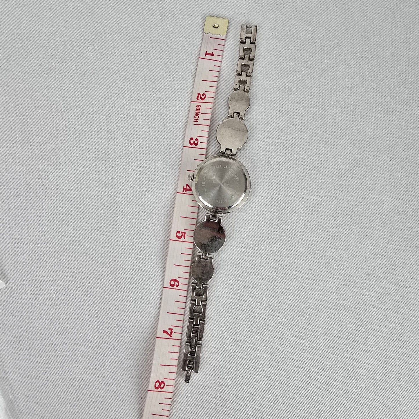 Nygard Quartz Bracelet Watch Silver Tone Black Cabochon Links Crystal Dial