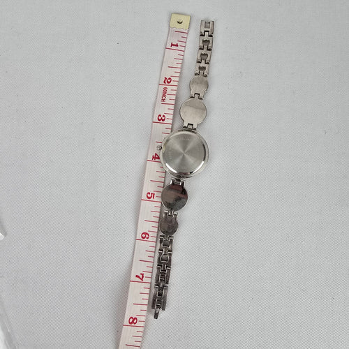 Nygard Quartz Bracelet Watch Silver Tone Black Cabochon Links Crystal Dial