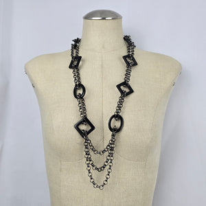 Statement Black Necklace Gunmetal Chain Links Acrylic Square Geometric