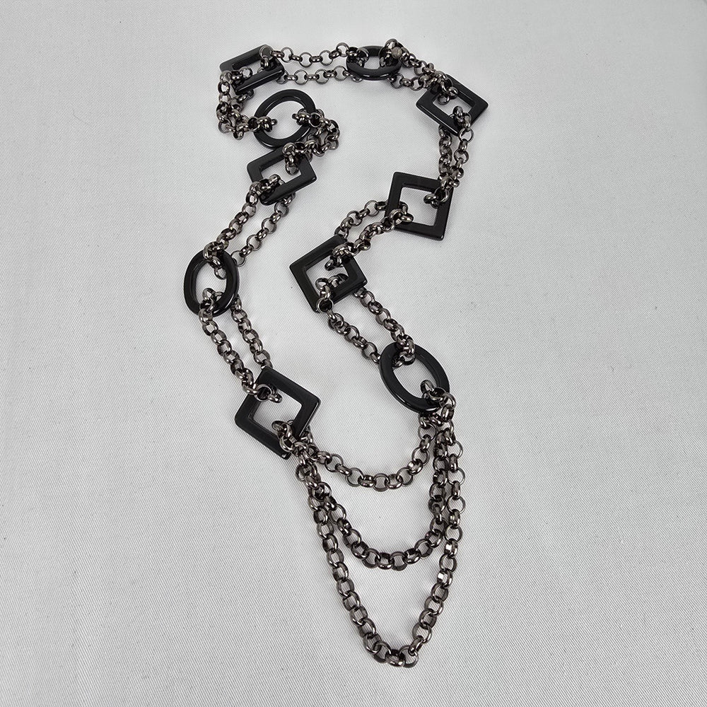 Statement Black Necklace Gunmetal Chain Links Acrylic Square Geometric