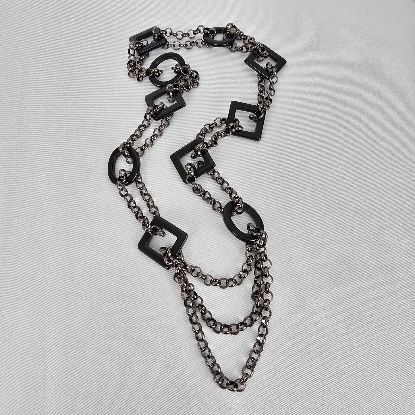 Statement Black Necklace Gunmetal Chain Links Acrylic Square Geometric