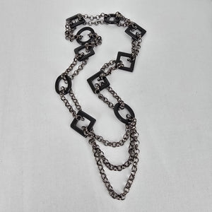 Statement Black Necklace Gunmetal Chain Links Acrylic Square Geometric