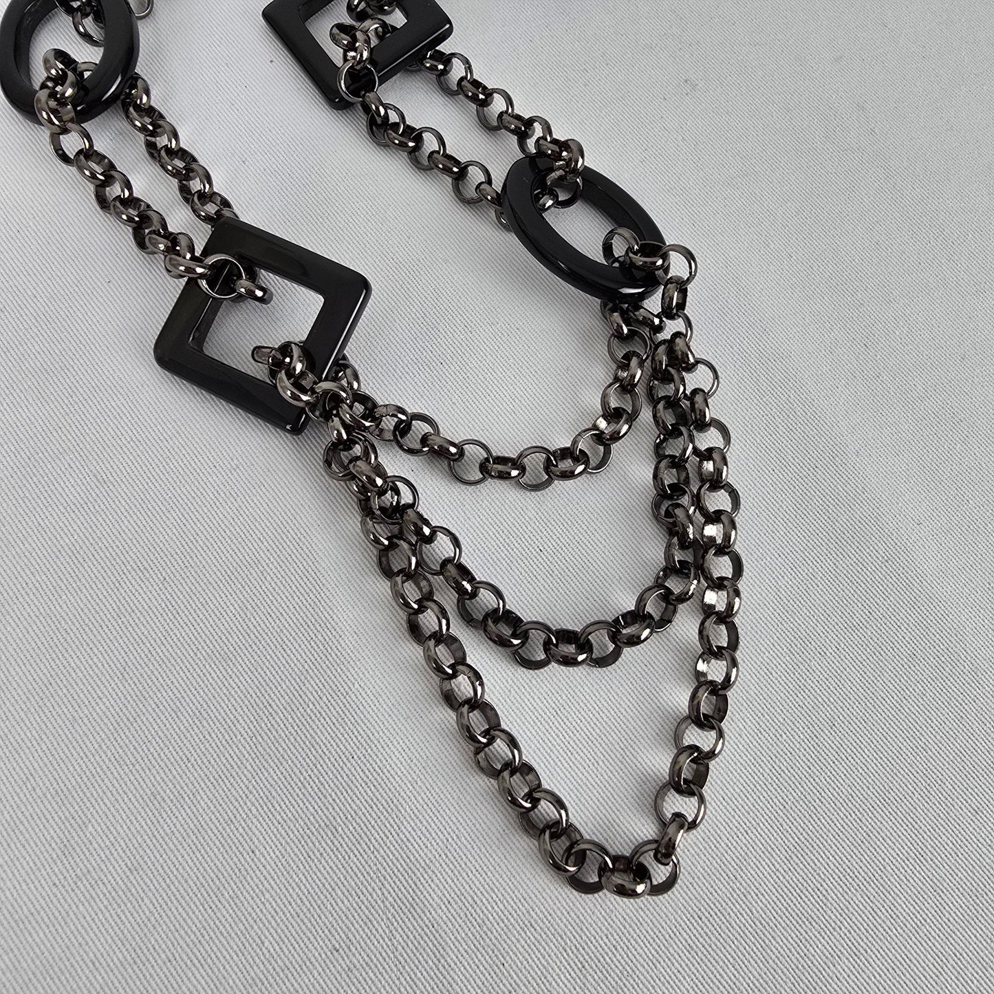 Statement Black Necklace Gunmetal Chain Links Acrylic Square Geometric