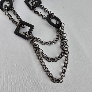 Statement Black Necklace Gunmetal Chain Links Acrylic Square Geometric